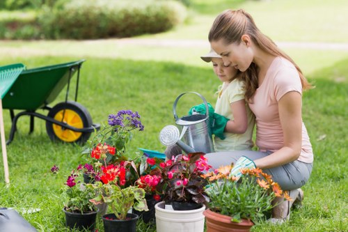 Supervised landscaping team following emergency procedures